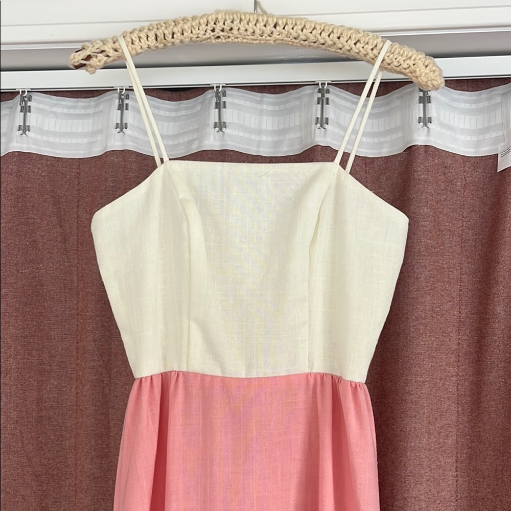 Vintage House of Bianchi Cream and Pink Spaghetti Strap Dress